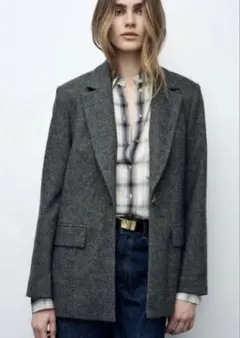 zara ヘリンボーンウールブレンド ストレート ブレザー
