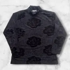 【極美品】ヴィンテージ べロアカットソー 薔薇柄 浮きだし 90sモード肩パッド