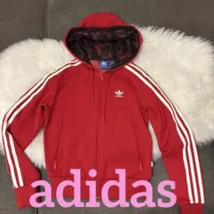 限定価格✨adidas 赤 ジャケット ブラックレースフード