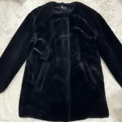 ZARA TRF 黒 フェイクファー ミドル丈 ボタン付き フェイクファーコート
