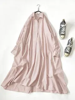 訳あり☆アーバンリサーチAラインカラーロンストレースアップシャツワンピース♪