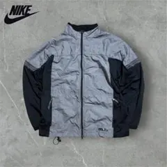 【K76】90s NIKEナイキ銀タグナイロンジャケット刺繍グレー×ブラック