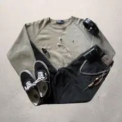 90sポロラルフローレン スウェット グレージュ フェード 短丈 ボックス M