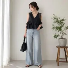 NATURAL BEAUTY BASIC ノースリーブ シアーブラウス 黒