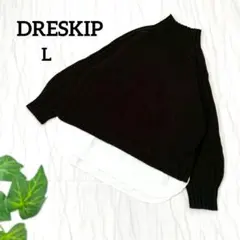 ドレスキップ ハイネックニットセーター レイヤード風 スリット入り 秋冬 黒 L