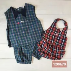 cottoli チェック　ベスト＆ショートパンツ セットアップ 120 70