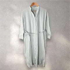 【SM2 blue】 バンドカラー ストライプ ロングシャツワンピース