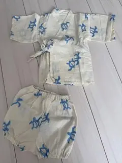 クリーム色と青の模様の甚平(~95cm)