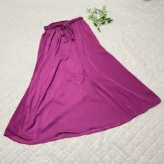 ジーユー【M】美品⭐️ロングスカート　パープル　リボン　フレア　オシャレ　可愛い