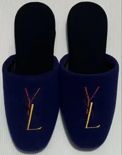 Yves Saint Laurent YSL スリッパ 青 ロゴ刺繍 未使用