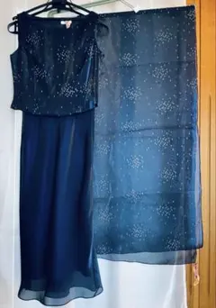 《3点セット》美品セミフォーマル パーティー ドレス 深いブルー スパンコール