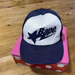 A BATHING APE メッシュキャップ ネイビー×ホワイト