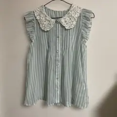 ストライプ ノースリーブシャツ M