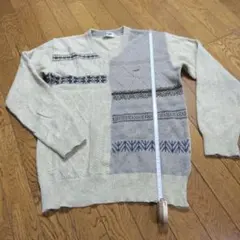 ✴crocodile幾何学模様 Vネックニット Mサイズ グレー系