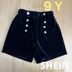 キッズ　黒　半ズボン シーイン　ベルベット　秋　ボタン付き　9Ｙ