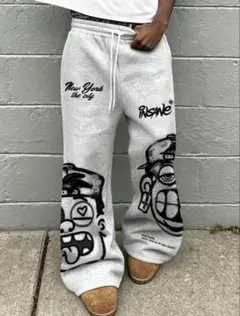 スウェットパンツ グレー グラフィック　ストリート