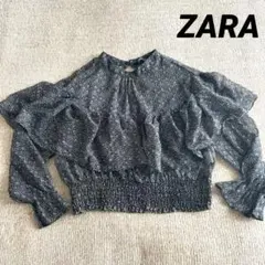 ZARA フリル付き花柄シフォンブラウス　Mサイズ