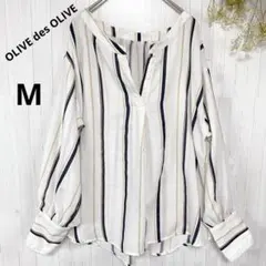 OLIVE des OLIVE　スキッパーシャツ ストライプ柄　長袖 　Mサイズのサムネイル