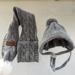 犬用猫用グレーのニット帽とスカーフセット