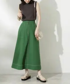 N. NATURAL BEAUTY BASIC ステッチフレアスカート緑グリーン
