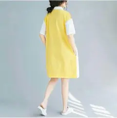 新品ゆったり半袖春夏接ぎワンピースロング丈レディース痩せ大きいサイズ綿麻