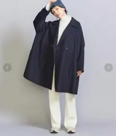 22aw Beauty & Youth リバー ポンチョ コート ネイビー S
