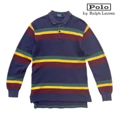 90s POLO Ralph Lauren 長袖ポロシャツボーダー　ラスタカラー