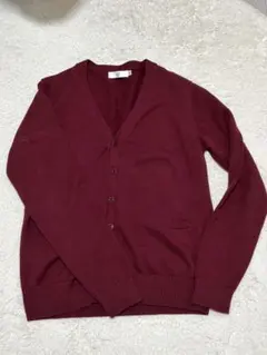 バーガンディ Vネック カーディガン