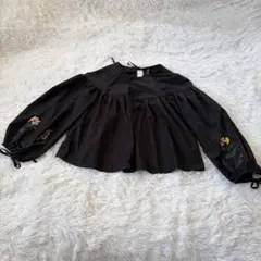 ZARAザラ刺繍入りバルーン袖ブラックブラウスS
