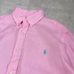 【ラルフローレン】 リネン　美品　長袖シャツ　麻　ピンク　L 　polo