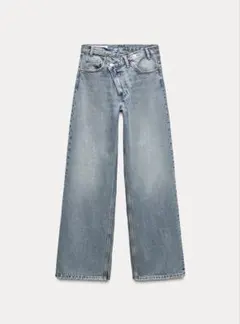 ZARA TRF ハイウエストワイドレッグクロスベルトジーンズ　32