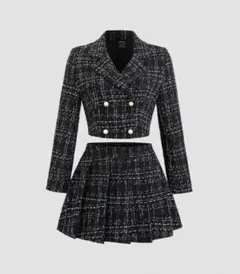 ツイードチェック柄ジャケットとスカートセットアップ