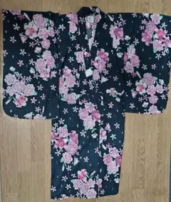 浴衣　濃紺✕キラキララメ薔薇　130センチ