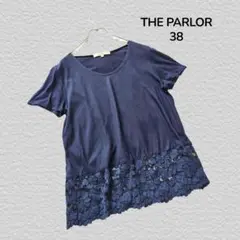 ザ パーラー THE PARLOR 半袖Tシャツ 38 ネイビー 腰周りレース