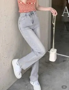 SHEIN ハイウエスト ロングデニムジーンズ スリムフィット ライトウォッシュ