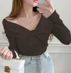SHEIN オフショルダー ツイストニット ブラック