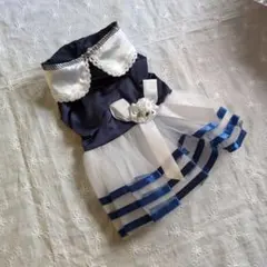 ❤犬服 　Ｍサイズ　ネイビーとホワイトのドレス