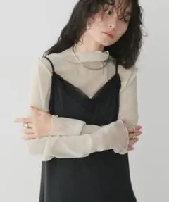 Aunt Marie’s ラメタートルネックシアートップス グレーのサムネイル
