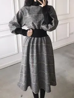 格子柄ワンピース