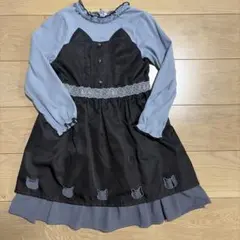 猫の刺繍付きワンピース 黒とグレー　アクシーズファム