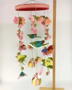 ちりめん細工　吊るし飾り　(桜と菜の花の春のさげもん）