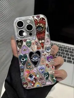iPhone15proケース ハート アイモチーフ