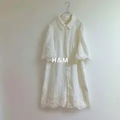 新品未使用✨️H＆M イギリス刺繍シャツドレスワンピース白カットワーク完売品