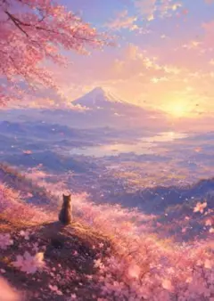 【3枚で1200円】☆桜と富士山を眺める猫のアートポスター
