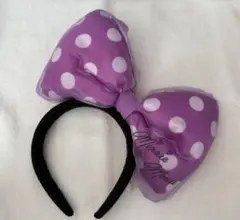 ミニーマウス風 紫色 水玉リボンカチューシャ