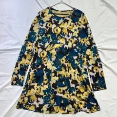 フォンタナグランデ　花柄長袖シャツAラインワンピース　日本製　M　a2523