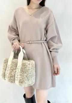 最終お値下げ！スナイデル ファーライクベルティッドミニワンピース PNK