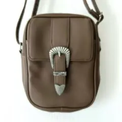 ブラウン合成皮革ショルダーバッグ