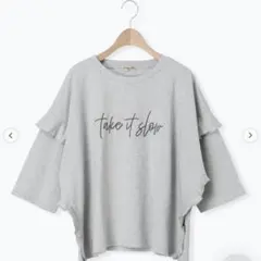 Samansa Mos2 [接触冷感]袖フリルロゴ刺繍Tシャツ