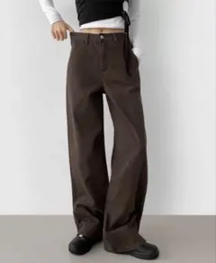 amood ブラウン ワイドレッグデニムパンツ Mサイズ